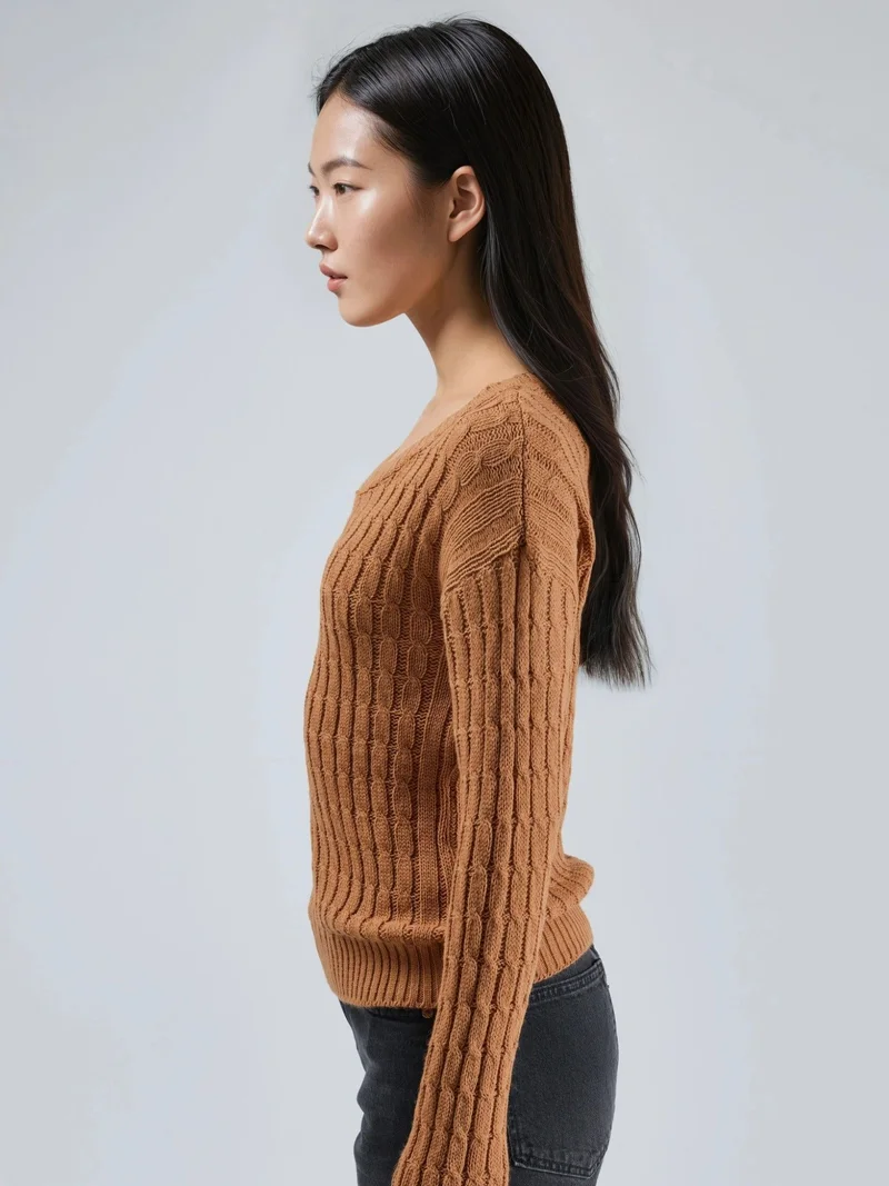 My Fashion Beaver Brown MY FASHION Boat Neck Cable Knit Sweater for Women | Best Price UAE