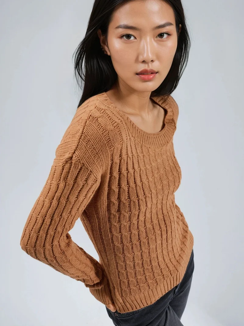 MY FASHION Boat Neck Cable Knit Sweater