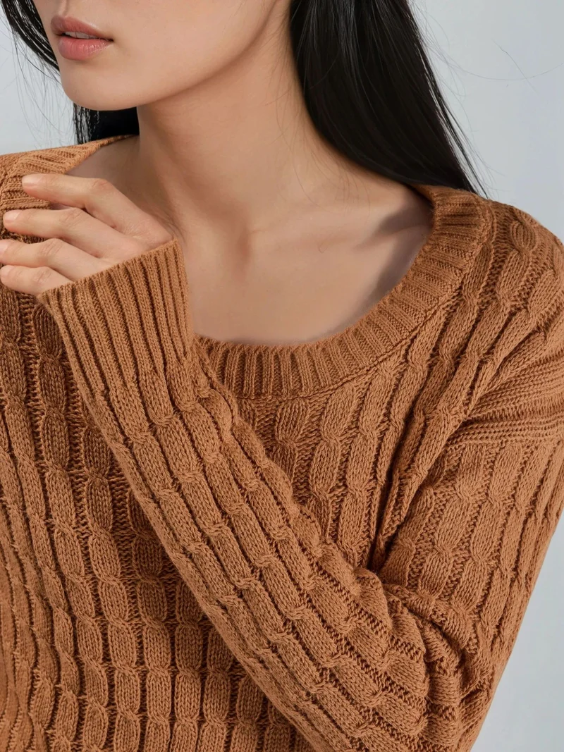 My Fashion Beaver Brown MY FASHION Boat Neck Cable Knit Sweater for Women | Best Price UAE