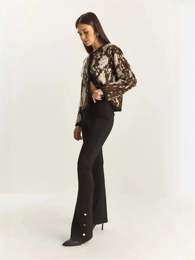 Bianco Lucci LUCCI High Waist Flare Leggings with Button Detail