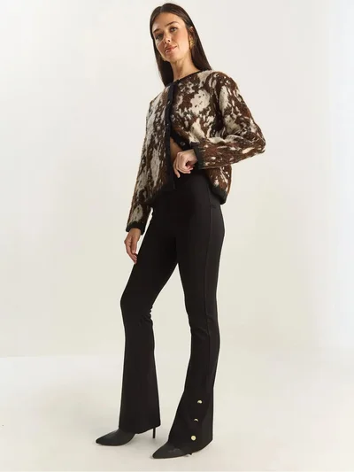 Bianco Lucci LUCCI High Waist Flare Leggings with Button Detail