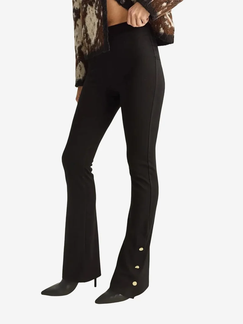 Bianco Lucci LUCCI High Waist Flare Leggings with Button Detail