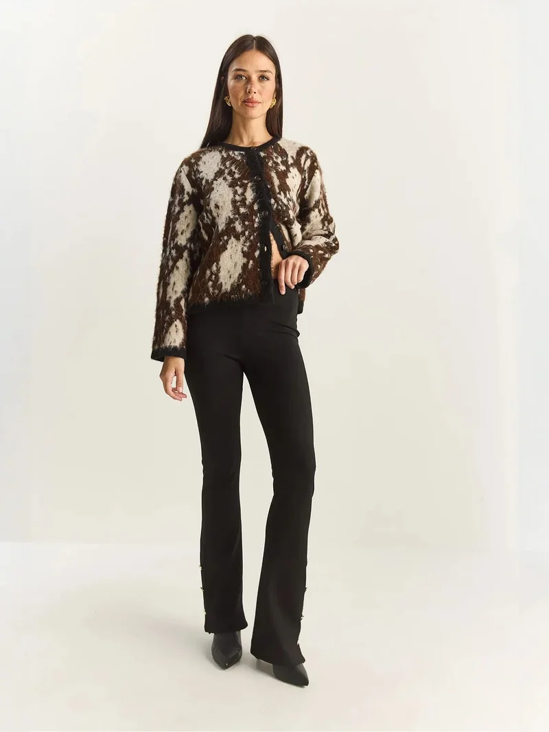 Bianco Lucci LUCCI High Waist Flare Leggings with Button Detail