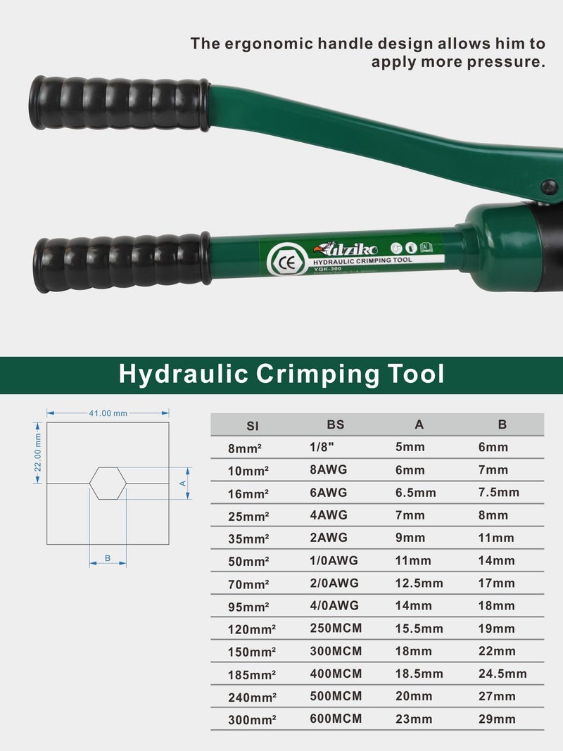 UTZIKO Industry Hydraulic Cable Lug Crimper 16 US TON 9 AWG to 600MCM Electrical Terminal Cable Wire Tool Kit with 13 Die (9awg~600mcm Crimping Tool) - Image 5