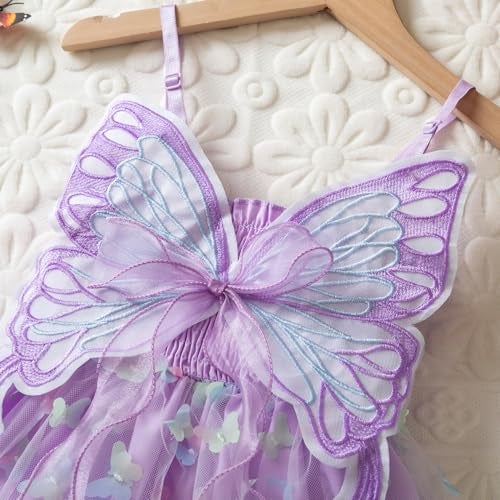 Nileafes Baby Girl Fairy Tutu Princess Dress Strap Tulle Butterfly Wing Casual Dresses Size 2Y (1-2 Years, 152-Purple) - Image 4