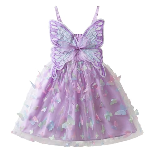 Nileafes Baby Girl Fairy Tutu Princess Dress Strap Tulle Butterfly Wing Casual Dresses Size 2Y (1-2 Years, 152-Purple) - Image 1
