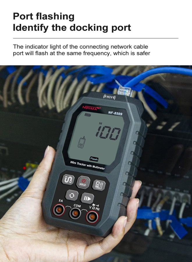 نويافا جهاز اختبار كابلات الشبكة NOYAFA، متتبع الأسلاك مع مقياس متعدد الوظائف، متتبع أسلاك إيثرنت، فولتميتر تيار مستمر/تيار متردد، مع تتبع الكابل/اختبار الطول/اختبار POE - Image 5