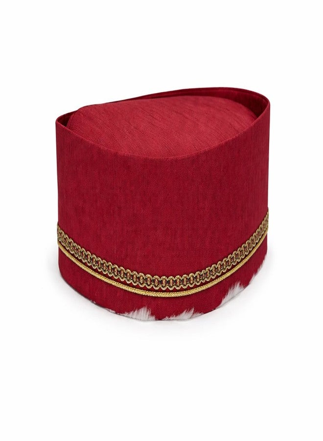 Firstdemand Traditional Men's Red Cotton Topi with Golden Chain Trim Ready to Wear Topi/Cap/Turban for Wedding and Function (Red Free Size -1) - Image 2