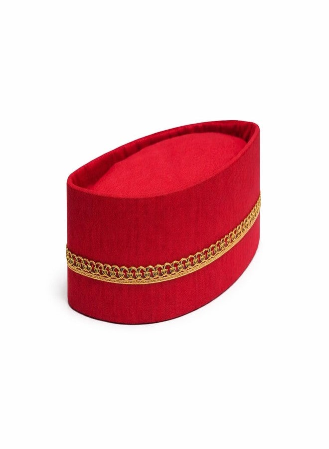Firstdemand Traditional Men's Red Cotton Topi with Golden Chain Trim Ready to Wear Topi/Cap/Turban for Wedding and Function (Red Free Size -1) - Image 3