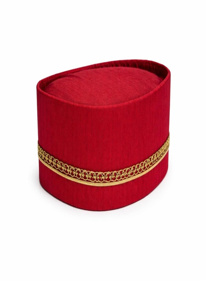 Firstdemand Traditional Men's Red Cotton Topi with Golden Chain Trim Ready to Wear Topi/Cap/Turban for Wedding and Function (Red Free Size -1) - Image 1