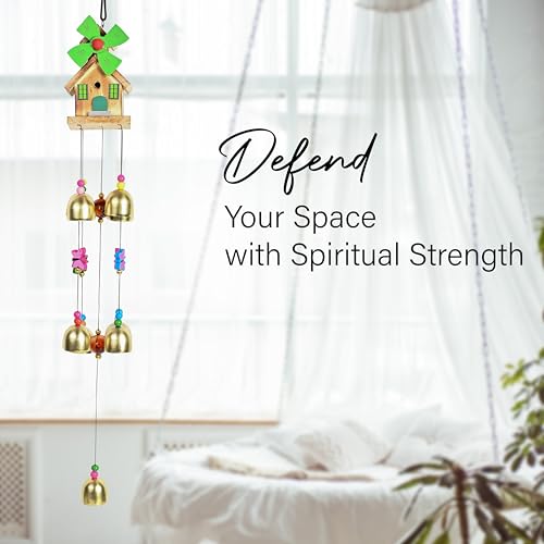 Hindcraft Rustic Wooden House Wind Chimes, 9 Brass Bells – Elegant Soothing Sounds, Positive Energy, Home Décor, Balcony Decor, Decorative Items for Living Room, Gifts for Women - Image 5