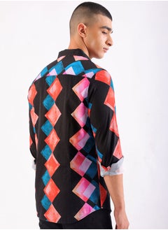 The Indian Garage Co Men Slim Fit Geometric Printed Full Sleeves Cutaway Collar Party Wear Shirt  - Image 2