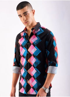 The Indian Garage Co Men Slim Fit Geometric Printed Full Sleeves Cutaway Collar Party Wear Shirt  - Image 3