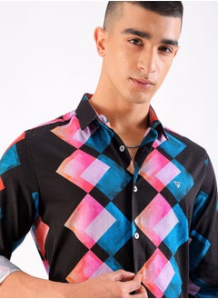 The Indian Garage Co Men Slim Fit Geometric Printed Full Sleeves Cutaway Collar Party Wear Shirt  - Image 1