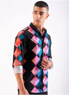 The Indian Garage Co Men Slim Fit Geometric Printed Full Sleeves Cutaway Collar Party Wear Shirt  - Image 4