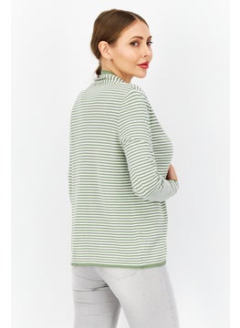 Zero Women Open Front Long Sleeve Strip Cardigans, White  - Image 2