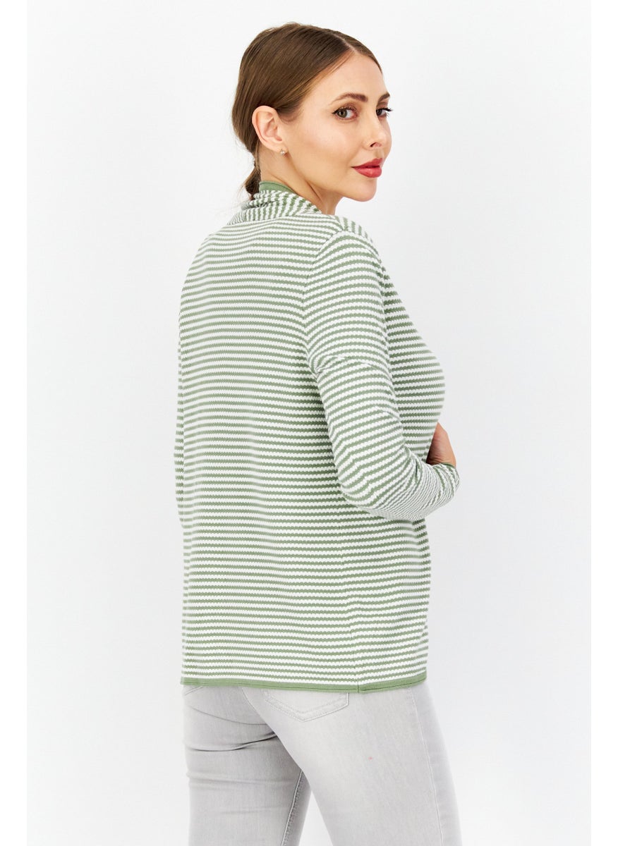 Zero Women Open Front Long Sleeve Strip Cardigans, White  - Image 2