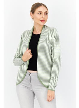 Zero Women Open Front Long Sleeve Strip Cardigans, White  - Image 1