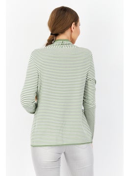 Zero Women Open Front Long Sleeve Strip Cardigans, White  - Image 4