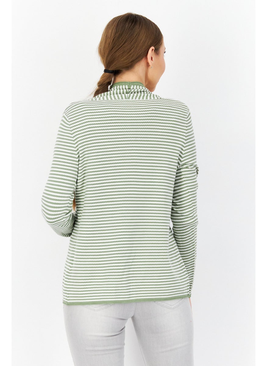 Zero Women Open Front Long Sleeve Strip Cardigans, White  - Image 4