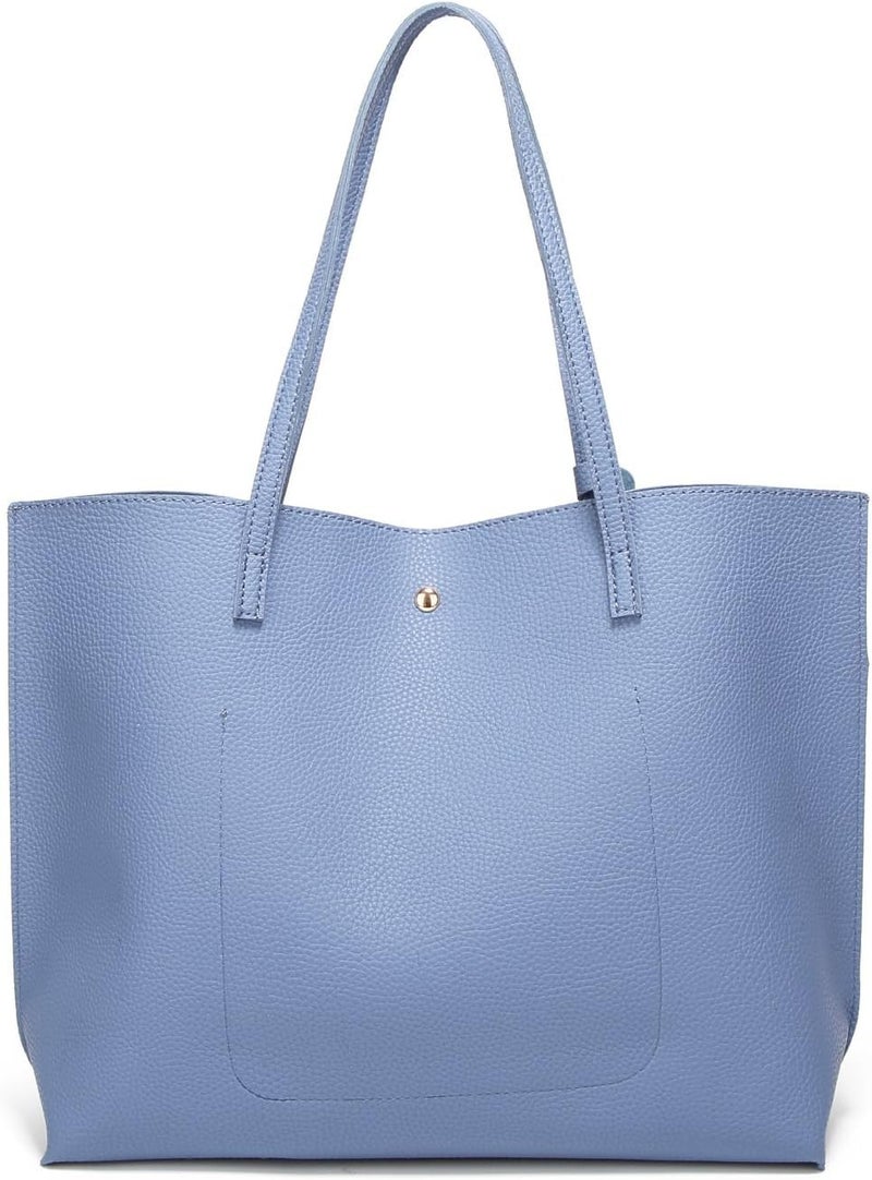 KRIFTY Soft Faux Leather Tote Bag with Tassel, Large Shoulder Handbag (BLUE) - Image 4