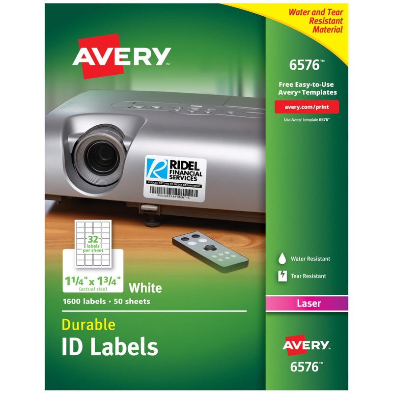 Avery Durable White Cover up ID Labels for Laser Printers, 1.25" x 1.75", Pack of 1600 (6576) - Image 1