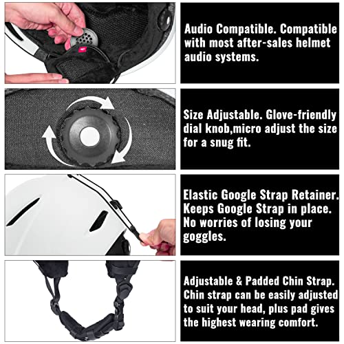 TurboSke Ski Helmet, Snowboard Helmet Snow Sports Helmet, Audio Compatible Helmet for Men, Women and Youth (S, White) - Image 4