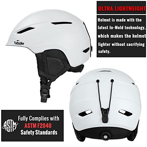 TurboSke Ski Helmet, Snowboard Helmet Snow Sports Helmet, Audio Compatible Helmet for Men, Women and Youth (S, White) - Image 2