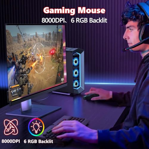 E-YOOSO Premium Wireless Bluetooth Versatile Mouse,8000 DPI,6 RGB Backlit,USB C Rechargeable,Ergonomic,2.4G/BT/Wired,Rapid Fire Key,75-Hour Power Capacity,Ideal For Gaming/Office/Home/PC Computer/Laptop/Mac - Image 2