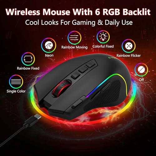 E-YOOSO Premium Wireless Bluetooth Versatile Mouse,8000 DPI,6 RGB Backlit,USB C Rechargeable,Ergonomic,2.4G/BT/Wired,Rapid Fire Key,75-Hour Power Capacity,Ideal For Gaming/Office/Home/PC Computer/Laptop/Mac - Image 5