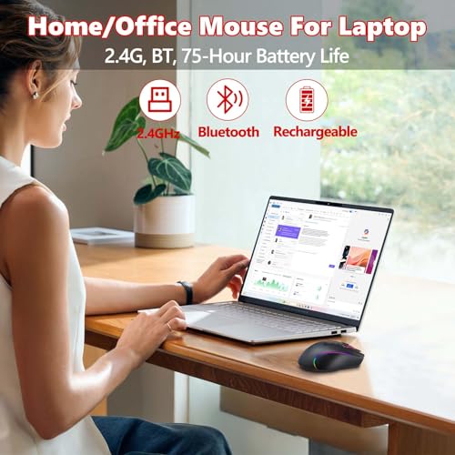 E-YOOSO Premium Wireless Bluetooth Versatile Mouse,8000 DPI,6 RGB Backlit,USB C Rechargeable,Ergonomic,2.4G/BT/Wired,Rapid Fire Key,75-Hour Power Capacity,Ideal For Gaming/Office/Home/PC Computer/Laptop/Mac - Image 3