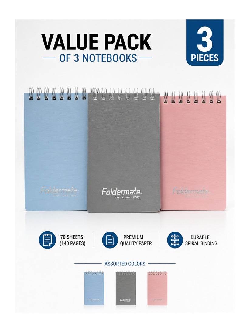Foldermate 3-Piece A7 Size Spiral Lined Notebook Assorted Colours - Image 1