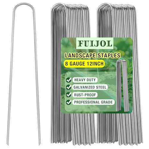 FUIJOL 8 Gauge Landscape Staples FUIJOL 12 Inch 15 25 50 100 Pack Heavy Duty UShaped Landscape Stakes Galvanized Garden Staples for Weed Barrier Stakes Ground Cover Irrigation Tubing Fence 2512 Inch - Image 1