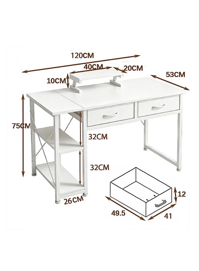 NEWLAN Office Desk Computer Desk Study Desk Writing Table Gaming Desk with 2 Fabric Drawers, Modern Study Table with Storage, Easy to assemble 120 x 75 x 53 cm - Image 3