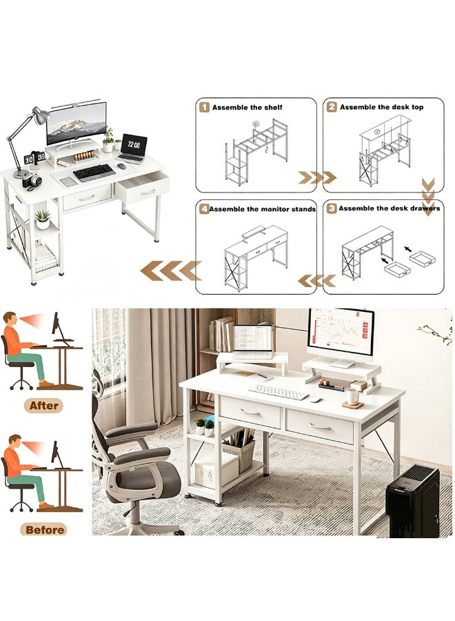 NEWLAN Office Desk Computer Desk Study Desk Writing Table Gaming Desk with 2 Fabric Drawers, Modern Study Table with Storage, Easy to assemble 120 x 75 x 53 cm - Image 4