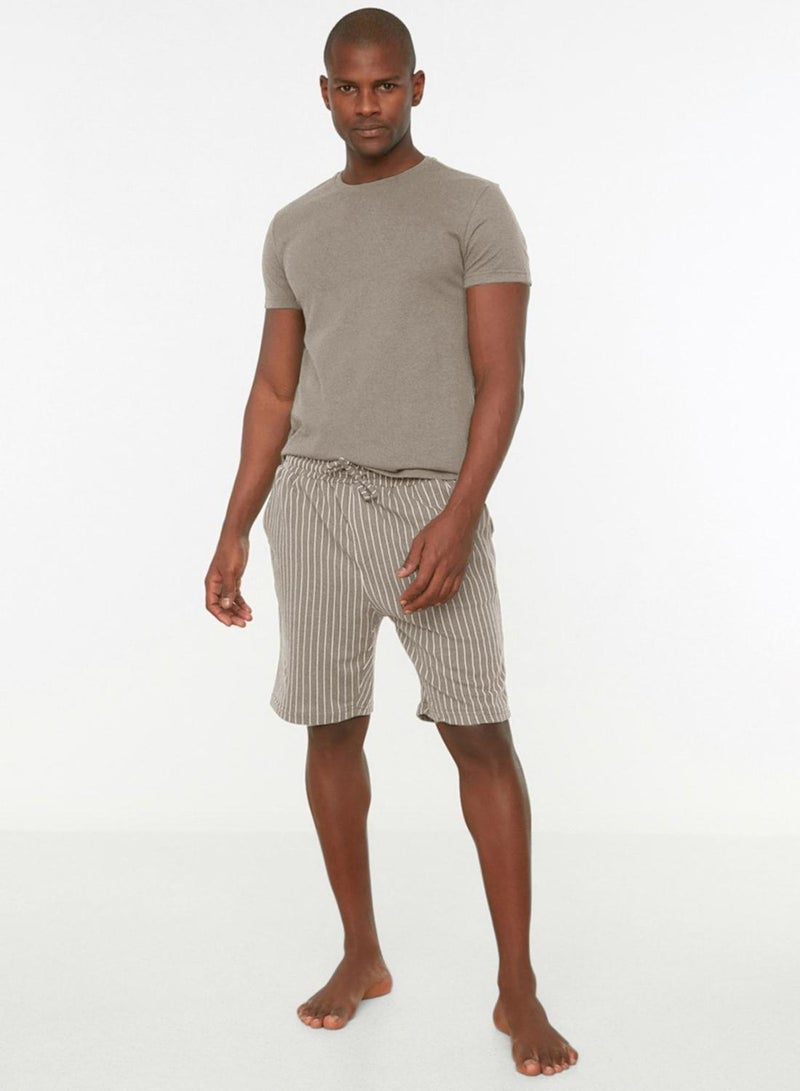 trendyol Men's Mink Regular Fit Knitted Pajama Set with Striped Shortstmnss22Em0013 - Image 2