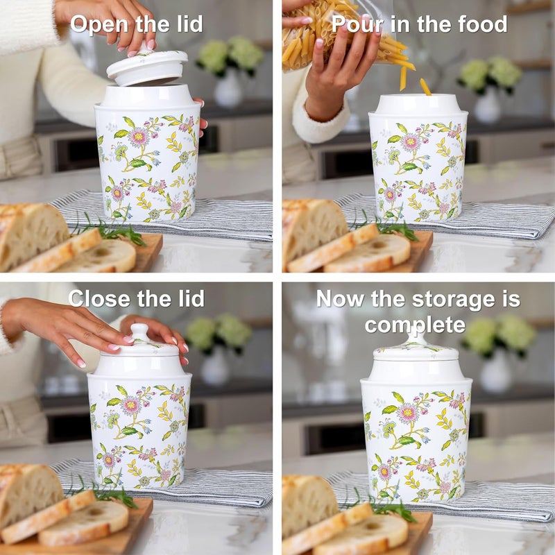 25DOL 60 Ounce Kitchen Ceramic Canister with Lid - Large Air Tight Coffee Grounds Container with Elegant Floral Pattern - Great Airtight Flour Jar, Tea Canister & Cute Cookie Jar - Image 4
