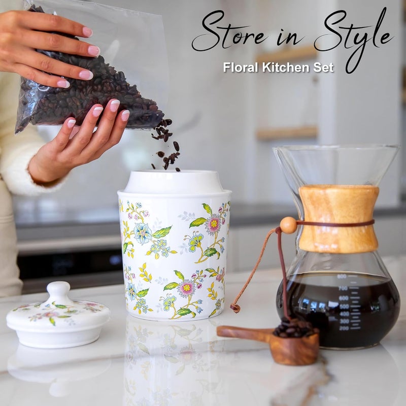 25DOL 60 Ounce Kitchen Ceramic Canister with Lid - Large Air Tight Coffee Grounds Container with Elegant Floral Pattern - Great Airtight Flour Jar, Tea Canister & Cute Cookie Jar - Image 2