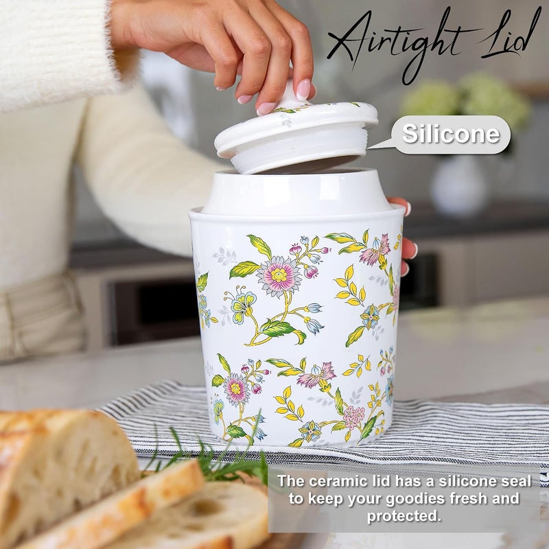 25DOL 60 Ounce Kitchen Ceramic Canister with Lid - Large Air Tight Coffee Grounds Container with Elegant Floral Pattern - Great Airtight Flour Jar, Tea Canister & Cute Cookie Jar - Image 5