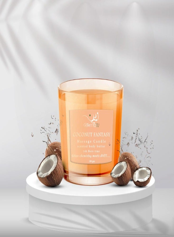 Cup of  massage candle and body butter 2 in 1 100% natural with cotton or  wick and eco friendly
Contains coccnut scent - 100 ml
