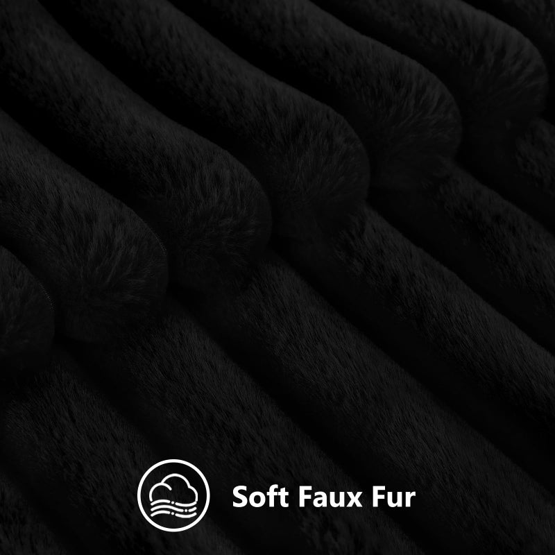 decorUhome Cozy Faux Fur Spring Throw Pillow Covers 20x20 Set of 2 Decorative Soft Plush Striped Modern Farmhouse Boho Couch Pillow Cases with Velvet Back for Sofa Bed Living Room, Black - Image 2