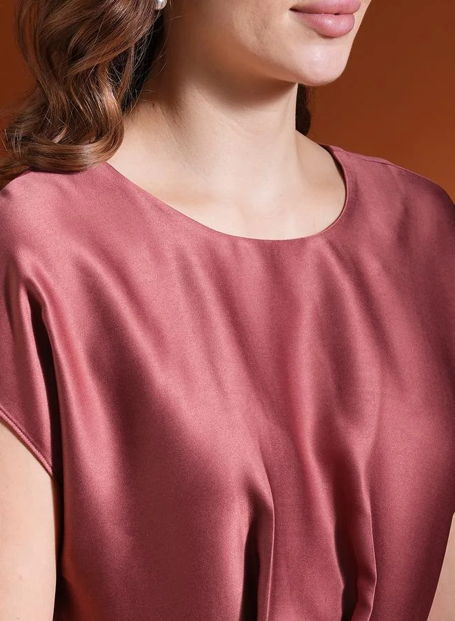 globus Globus Solid Satin Extended Sleeves Round Neck Top