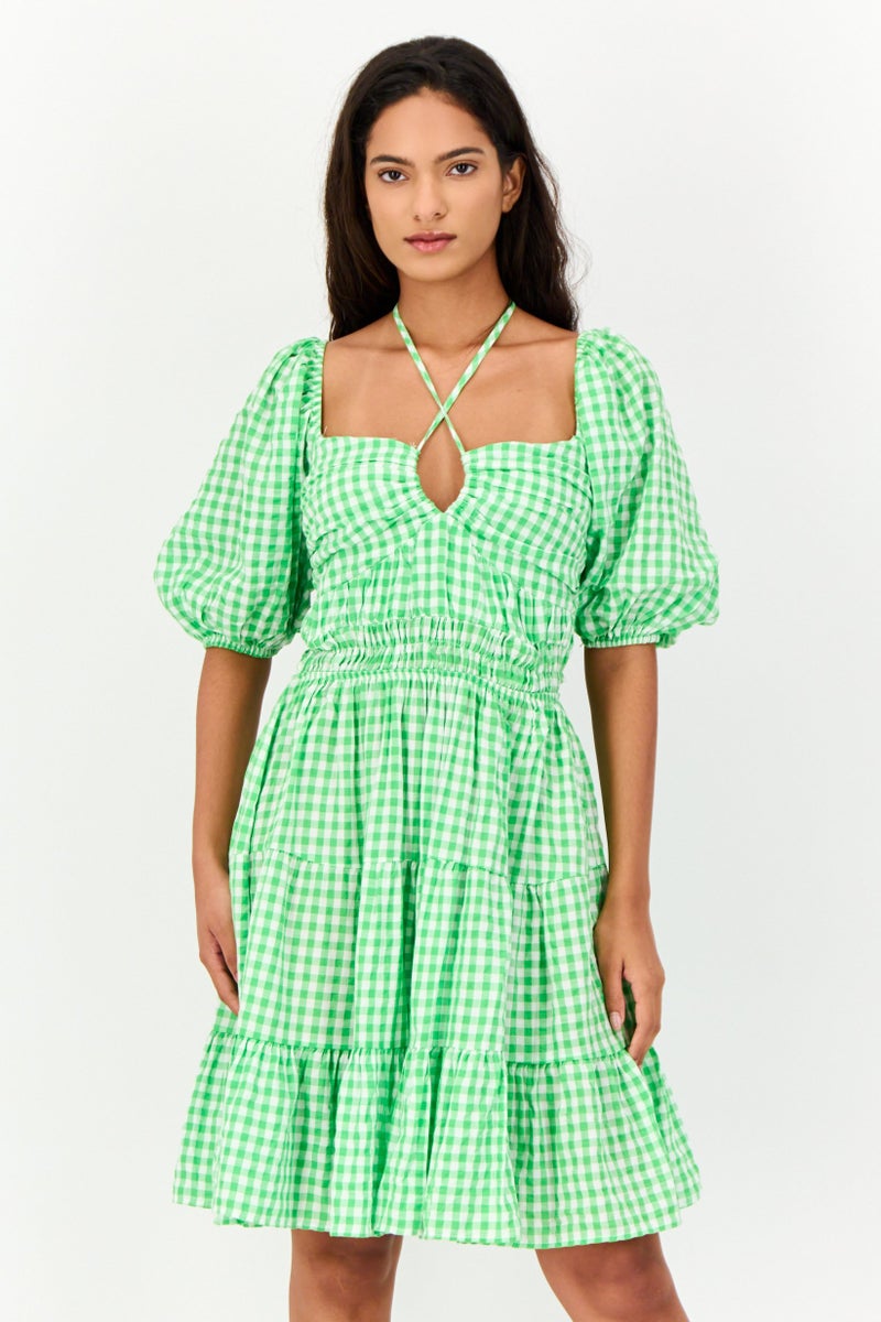 KOTON Women Micro Checkered Mini Dress, Multicolor - Image 1