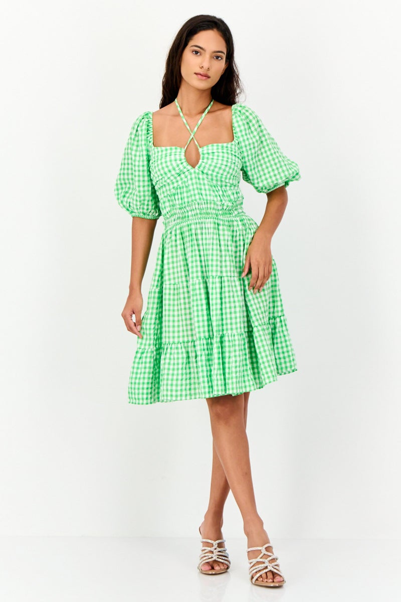 KOTON Women Micro Checkered Mini Dress, Multicolor - Image 4