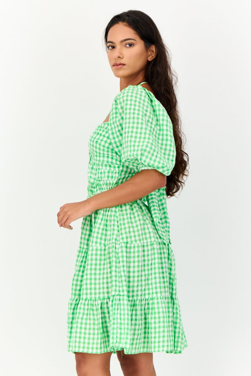 KOTON Women Micro Checkered Mini Dress, Multicolor - Image 2