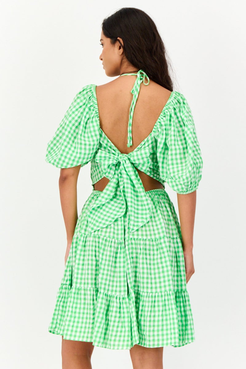 KOTON Women Micro Checkered Mini Dress, Multicolor - Image 3