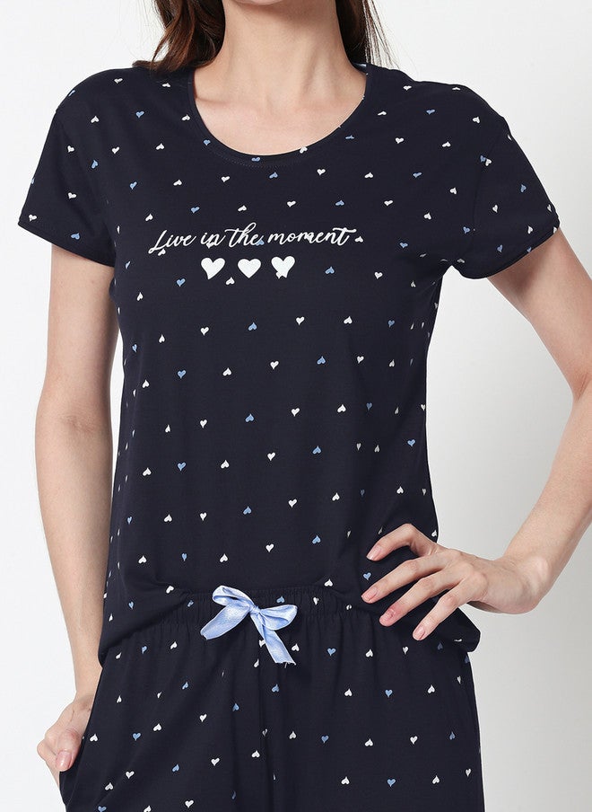 Zeyo Geometric Printed Short Sleeves Night Suit - Image 3