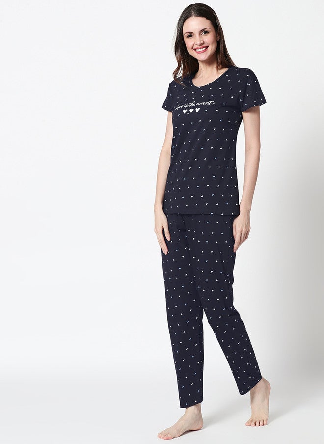 Zeyo Geometric Printed Short Sleeves Night Suit - Image 4