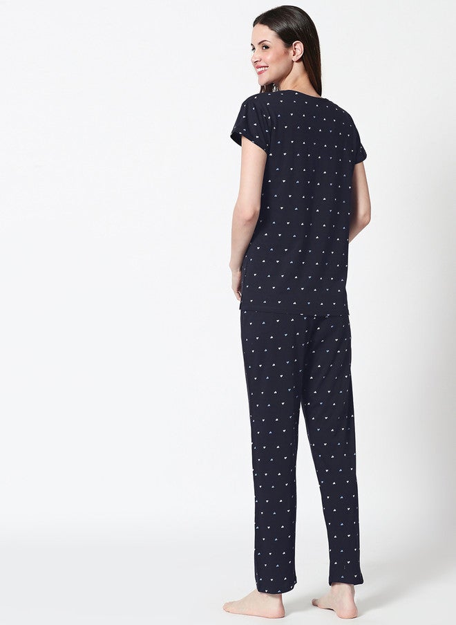 Zeyo Geometric Printed Short Sleeves Night Suit - Image 5