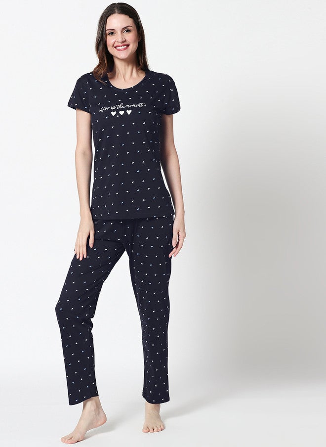 Zeyo Geometric Printed Short Sleeves Night Suit - Image 2